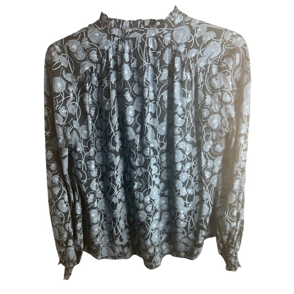 Anthropologie Maeve Collette Peasant Floral Black-Blue Blouse Small Long Sleeve - Picture 3 of 12